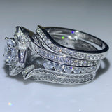  Princess CZ Ring Set 925 Sterling Silver Round Cut Diamond Women's Wedding Jewelry