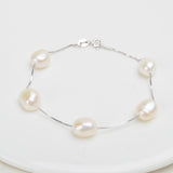 Natural Freshwater Baroque Pearl Bracelet  Genuine 925 Sterling Silver Women's Link Chain Jewelry