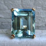 Natural Aquamarine Diamond Ring 14K Yellow Gold Women's Big Engagement Jewelry