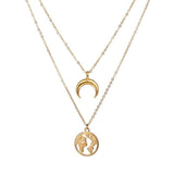 Double layer Pendant Necklace 14kt Retro Gold Women's Wedding Jewelry