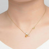 Yellow Citrine Gemstone Bee Pendant Necklace Gold Women Jewelry
