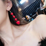 Women's Plush Ball Drop Earrings Fashion Elegant Red Black Pearl Long Earrings Wedding