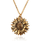 Antique Gold Engraved Pendant Necklace Sunflower Women Anniverssary Jewelry