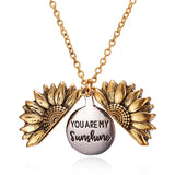 Vintage Gold Engraved Pendant Necklace Sunflower Link Chain Women Jewelry