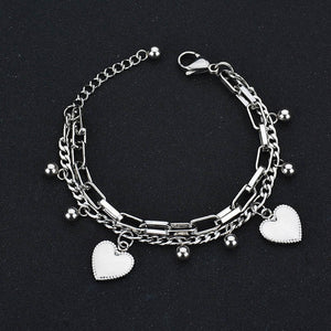 Gold Chain Link Heart Bangle Bracelet For Women Stainless Jewelry