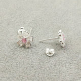 Flower Pink Zircon Stud Earrings 925 Sterling Silver For Women Jewelry