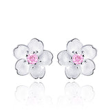 Flower Pink Zircon Stud Earrings 925 Sterling Silver For Women Jewelry