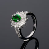 Natural Oval Emerald Gemstone Ring 925 Sterling Silver Women's Wedding Jewelry