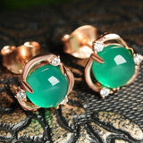 Natural Green Chalcedony Stud Earrings 925 Sterling Silver Women's Romantic Gift Fine Jewelry