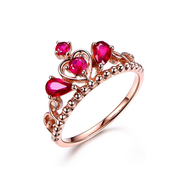 Princess Red Ruby Gemstone Ring 18K Rose Gold Women's Queen Crown Fine JewelryCrown Red Ruby 18K Ring Rose Gold For Women Engagement Jewelry
