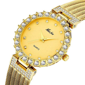 Luxury Diamond Watch 18K Yellow Gold Bracelet Wrist Watches For Women Quartz Clock HoursLuxury Quartz Wristwatch Bracelet Diamond 18K Yellow Gold For Women