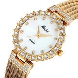 Luxury Quartz Wristwatch Bracelet Diamond 18K Yellow Gold For Women
