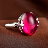 Vintage Genuine Red Ruby Ring 925 Sterling Silver Jewelry Women's Wedding Ring