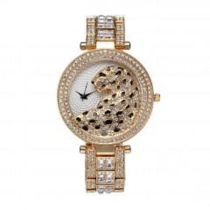 Casual Diamond Watch Leopard Women Quartz Watch 14K Gold Clock Jewelry