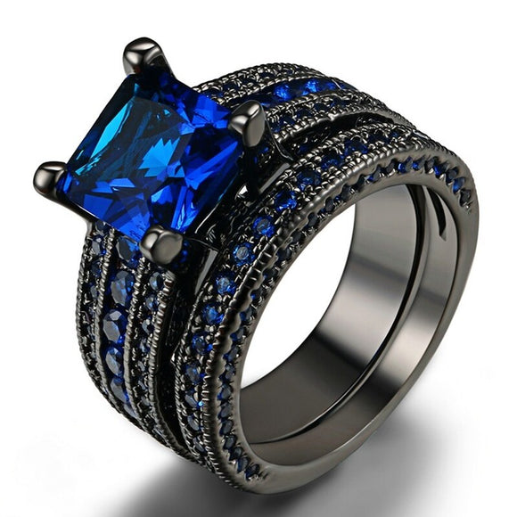 Vintage Blue Sapphire Ring Set For Women Wedding Jewellery