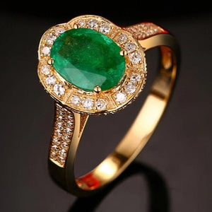Natural Green Gemstone Emerald Ring 925 Sterling Silver Women's Party Fine Jewelry