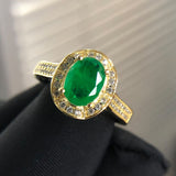 Natural Green Gemstone Emerald Ring 925 Sterling Silver Women's Party Fine Jewelry