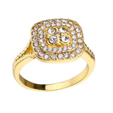 Vintage Square Gemstones Ring Cubic ZIrconia 14K Yellow Gold Women's Engagement