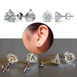 Luxury Round Lab Diamond Stud Earrings Real 925 Sterling Silver Women Jewelry