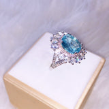 Natural Aquamarine Gemstone Ring Women Engagement Jewelry