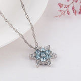 Blue Aquamarine Pendant Necklace Flower For Women Party Silver Jewelry
