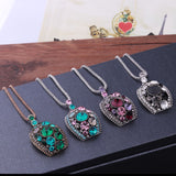 Vintage Gold / Silver Color Jewelry Sets Green Crystal Necklace Stud Earrings Ring Set