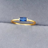 Small Aquamarine Gemstone Ring 925 Silver 14K Yellow Gold Womens Wedding Jewelry