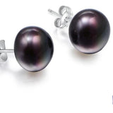 Genuine Black Pearl Stud Earrings Freshwater 925 Sterling Silver Jewelry Women Gift