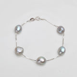 Natural Freshwater Baroque Pearl Bracelet  Genuine 925 Sterling Silver Women's Link Chain Jewelry