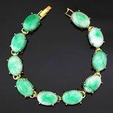 Natural oval chalcedony green stone jade gold chain bracelet wedding jewelry