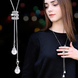 Luxury White Pearl Necklace Long Chain Women Engagement Jewelry
