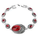Ancient Retro Silver Oval Red Jewelry Set Women Necklace Ring Earrings