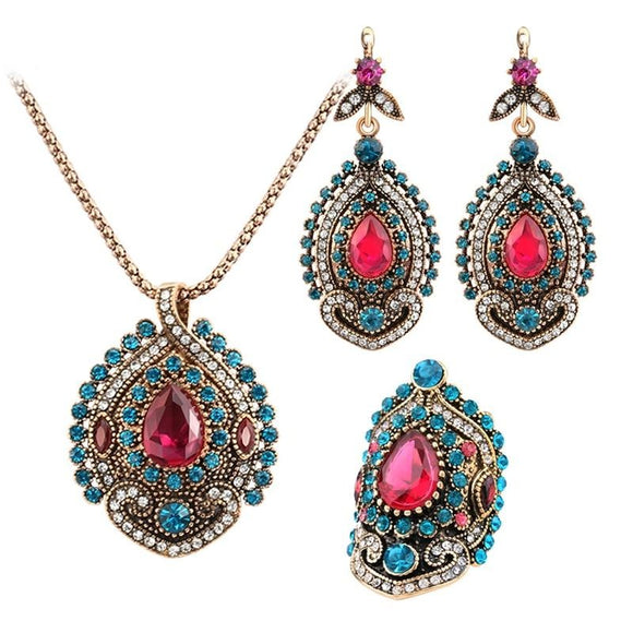 Vintage Pink Zircon Jewelry Set Gold Women Wedding Jewelry