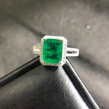 Natural Green Gemstone Emerald Ring 925 Sterling Silver Women's Princess Jewelry