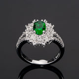 Natural Emerald Gemstone Ring 925 Silver Women's Wedding Jewelry