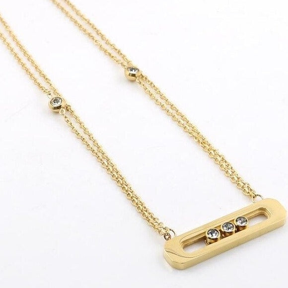 Rhinestones Chain Necklace Rose Gold Stainless Steel Women Jewellery