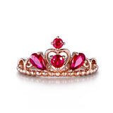 Crown Red Ruby 18K Ring Rose Gold For Women Engagement Jewelry