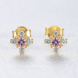Purple Amethyst Gemstone Stud Earrings Silver For Women Wedding Jewelry