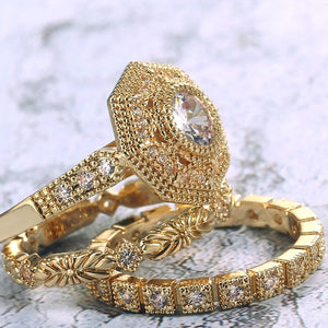 Royal Gold Bridal Ring Set White Sapphire Gemstone Women's Jewelry
