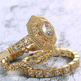 Royal Gold Bridal Ring Set White Sapphire Gemstone Women's Jewelry