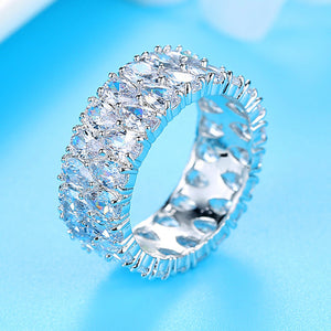 Princess Shiny Gemstone Ring Silver Women's Engagement Vintage Wedding Jewelry