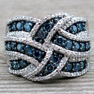 Blue Zircon Gemstone Ring Engagement 925 Silver Women Jewelry