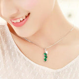 Emerald Pendant Necklace Gemstone Women Silver Wedding Jewelry
