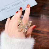 Shiny Butterfly Gemstones Ring Open Adjustable Women's Wedding Jewelry