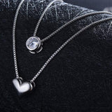 Silver Heart Pendant Necklace Double Layer Chain For Women Jewelry