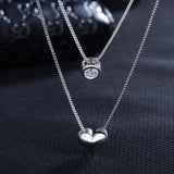 Double Layer Chain Zircon Heart Pendant Necklace For Women Silver Jewelry