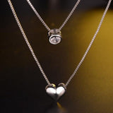Double Layer Chain Zircon Heart Pendant Necklace For Women Silver Jewelry