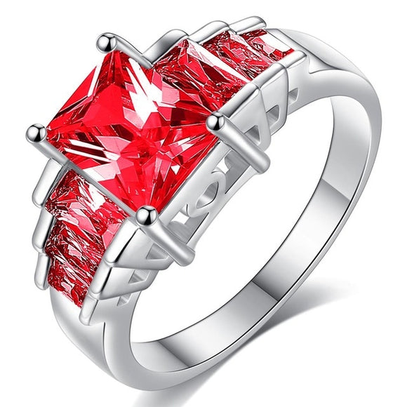 Natural Red AAA Cubic Zirconia Ring 925 Sterling Silver Women's Engagement Jewel