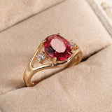 18K Oval Red Ring Yellow Gold Women's Gemstone Engagement  JewelryLuxurious Red Ruby Gemstone Ring Women's Engagement Jewelry