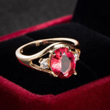 18K Oval Red Ring Yellow Gold Women's Gemstone Engagement  JewelryLuxurious Red Ruby Gemstone Ring Women's Engagement Jewelry